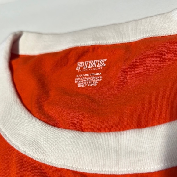 PINK Victoria's Secret Orange White Short Sleeve Tee - Picture 4 of 7
